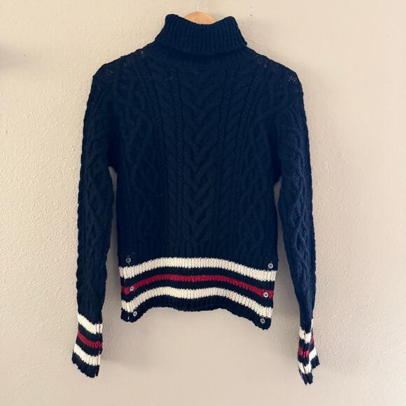 Thom Browne Sweaters - Thom Browne Navy Mohair Aran Turtleneck Sweater